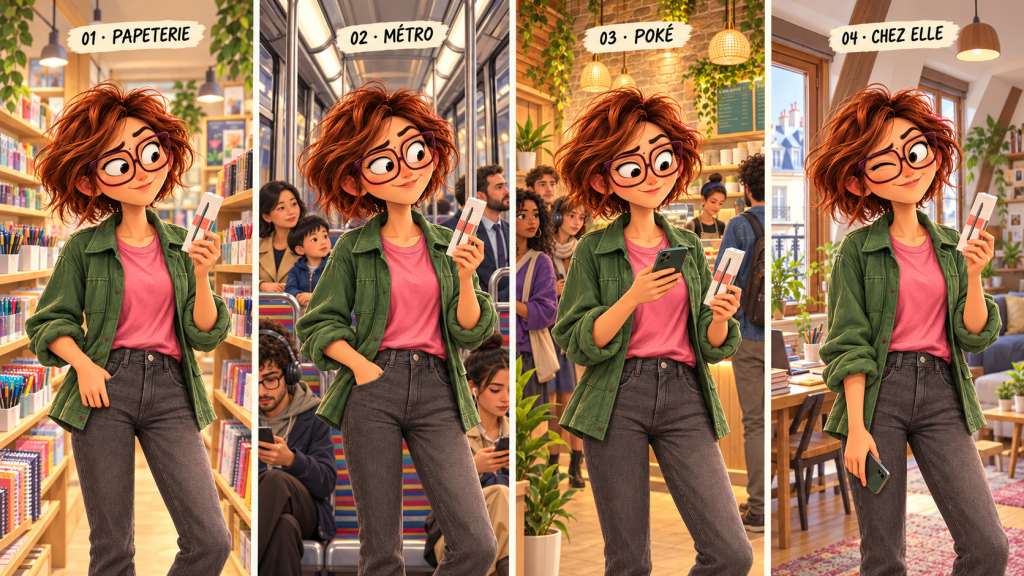L’héroïne du film Better Things avec un produit du quotidien, en papeterie, dans le métro, au restaurant et chez elle.